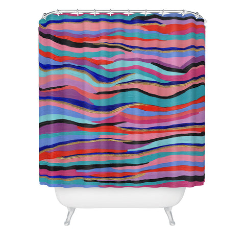 Laura Fedorowicz Azur Waves Embellished Shower Curtain