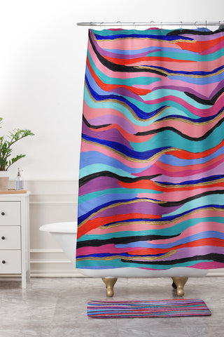 Laura Fedorowicz Azur Waves Embellished Shower Curtain And Mat