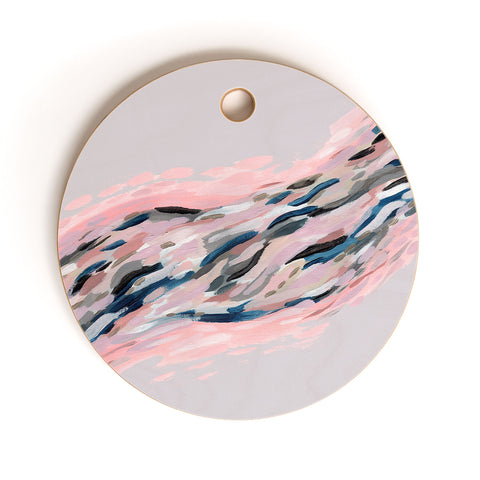 Laura Fedorowicz Pink Flutter on Grey Cutting Board Round