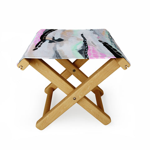 Laura Fedorowicz Rolling Abstract Lilac and Mint Folding Stool