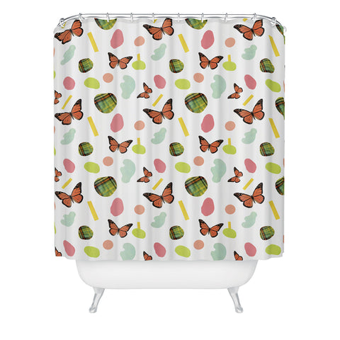 Laura Redburn Butterflies And Plaid Shower Curtain