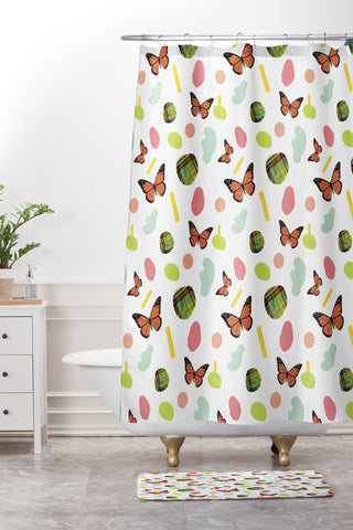 Laura Redburn Butterflies And Plaid Shower Curtain And Mat