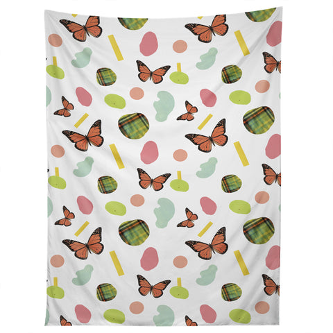 Laura Redburn Butterflies And Plaid Tapestry