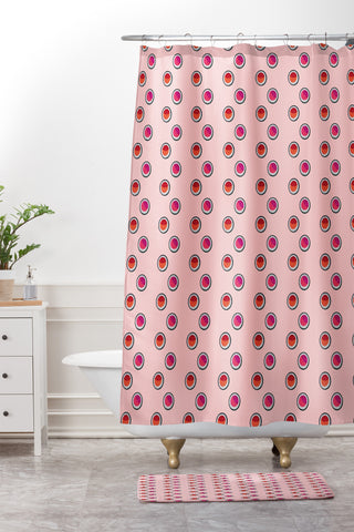 Laura Redburn Circle Spot Dot Pink Shower Curtain And Mat