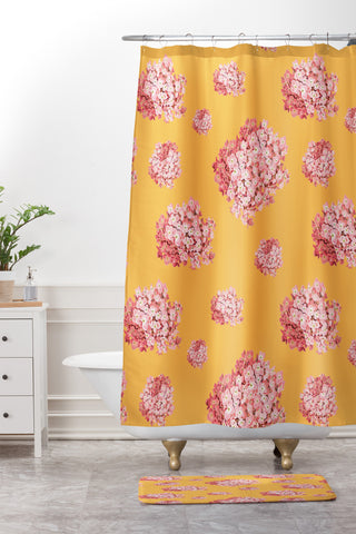 Laura Redburn Hydrangea Orange Shower Curtain And Mat