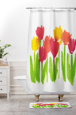 Laura Trevey Bright Tulips Shower Curtain And Mat