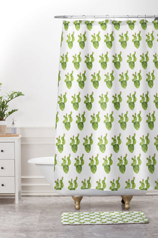 Laura Trevey Cactus Cool Shower Curtain And Mat