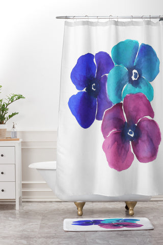 Laura Trevey Jewel Tone Pansies Shower Curtain And Mat