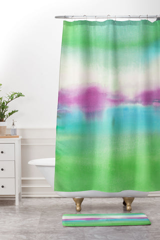 Laura Trevey lime and fuschia Shower Curtain And Mat