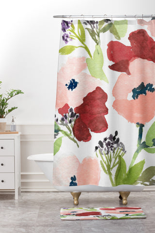 Laura Trevey Pink Poppies Shower Curtain And Mat