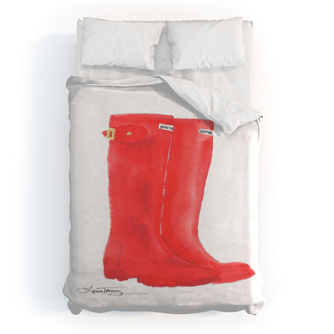 Laura Trevey Red Boots Duvet Cover