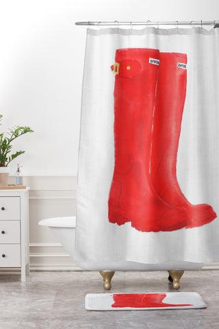 Laura Trevey Red Boots Shower Curtain And Mat