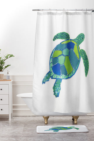 Laura Trevey Sea Turtle Shower Curtain And Mat