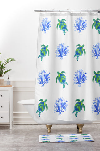 Laura Trevey Sea Turtles Shower Curtain And Mat