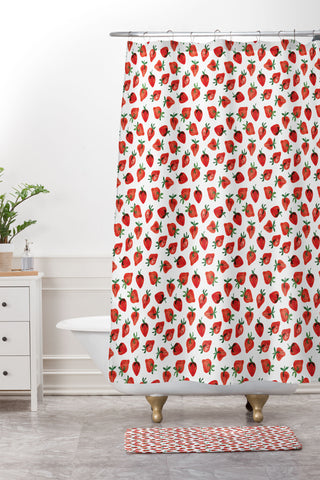 Laura Trevey Strawberry Red Shower Curtain And Mat