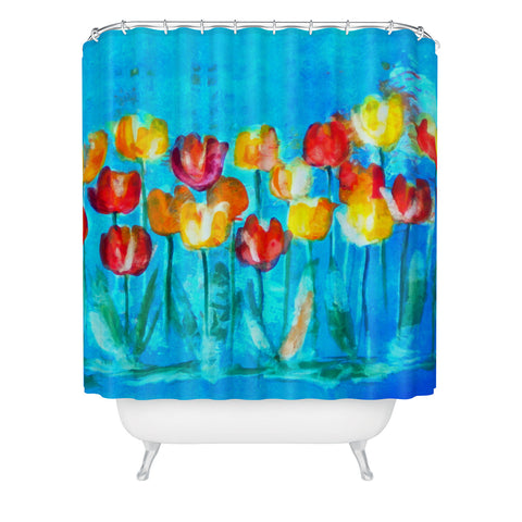 Laura Trevey Tulips in Blue Shower Curtain