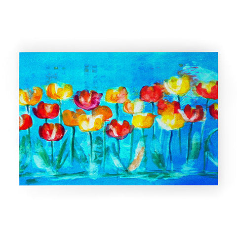 Laura Trevey Tulips in Blue Welcome Mat