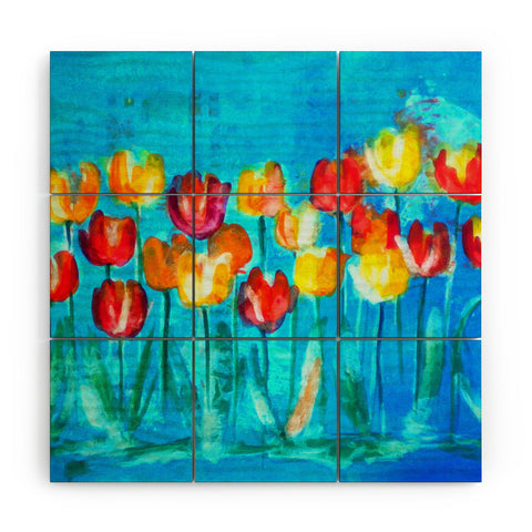 Laura Trevey Tulips in Blue Wood Wall Mural
