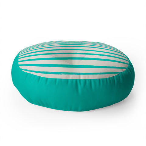 Leah Flores Aqua x Stripes Floor Pillow Round