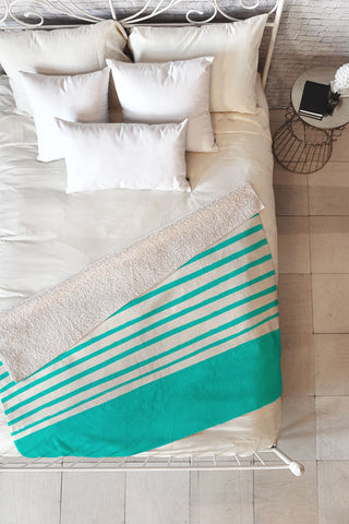 Leah Flores Aqua x Stripes Fleece Throw Blanket