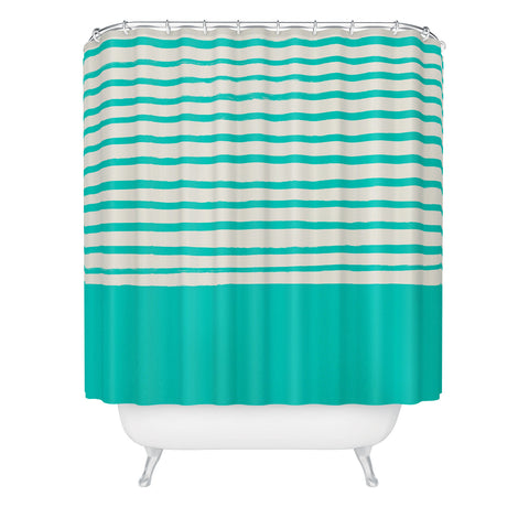 Leah Flores Aqua x Stripes Shower Curtain