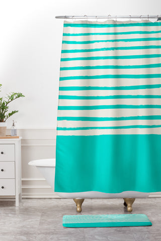 Leah Flores Aqua x Stripes Shower Curtain And Mat