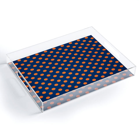 Leah Flores Blue and Orange Polka Dots Acrylic Tray