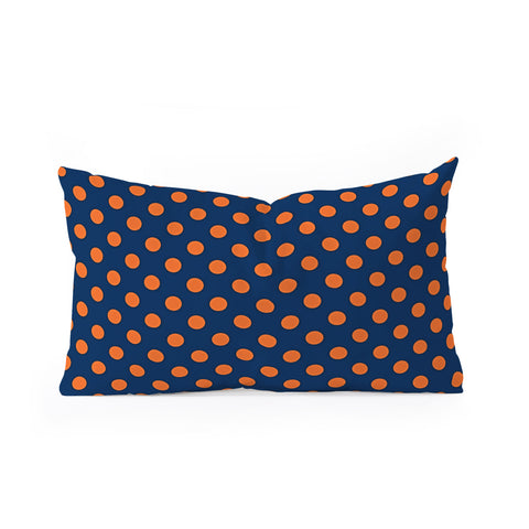 Leah Flores Blue and Orange Polka Dots Oblong Throw Pillow
