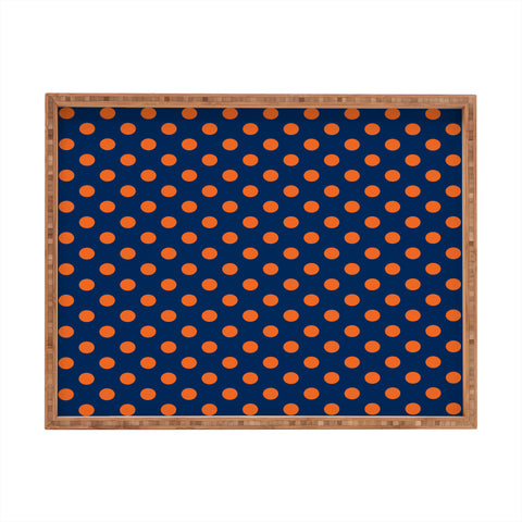 Leah Flores Blue and Orange Polka Dots Rectangular Tray