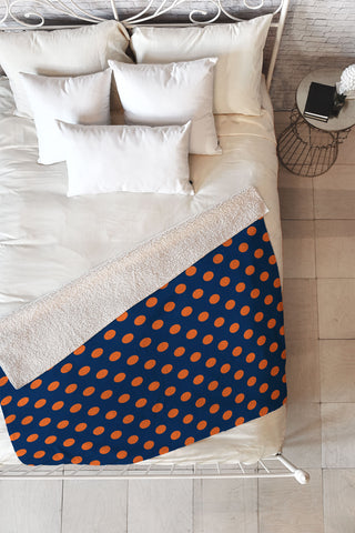 Leah Flores Blue and Orange Polka Dots Fleece Throw Blanket