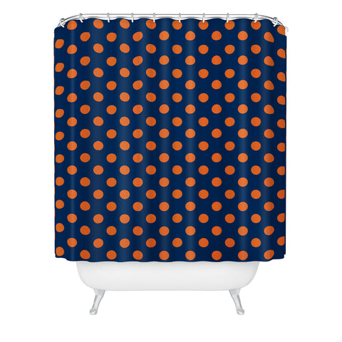 Leah Flores Blue and Orange Polka Dots Shower Curtain