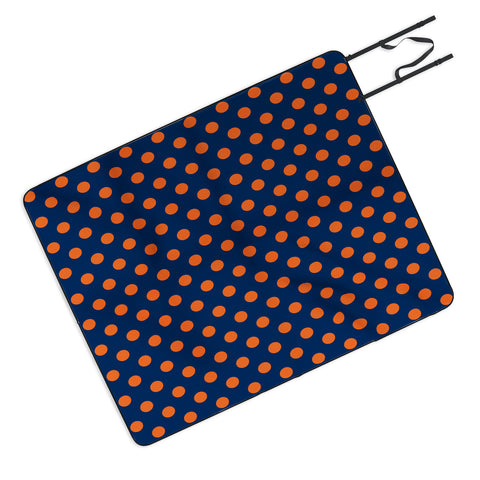 Leah Flores Blue and Orange Polka Dots Picnic Blanket