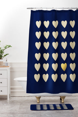 Leah Flores Gold Heart Shower Curtain And Mat