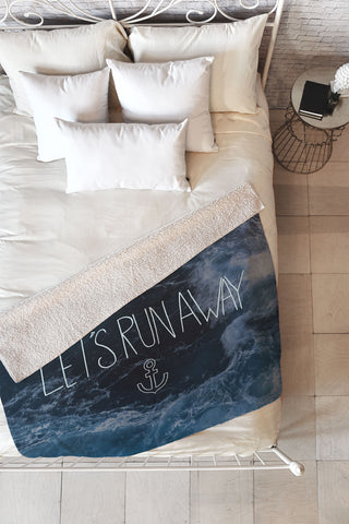 Leah Flores Lets Run Away Ocean Waves Fleece Throw Blanket