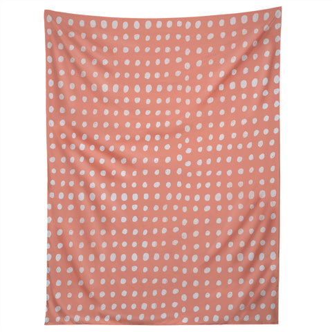 Leah Flores Peach Scribble Dots Tapestry