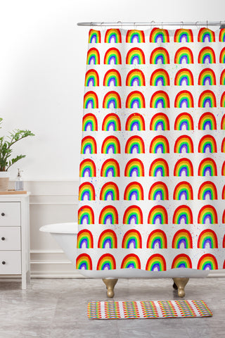 Leah Flores Rainbow Paint Shower Curtain And Mat