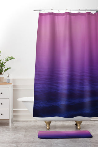 Leah Flores Sunset Waves Shower Curtain And Mat