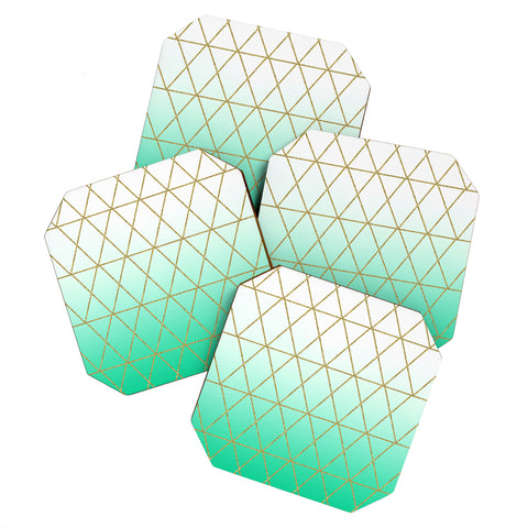 Leah Flores Turquoise and Gold Geometric Coaster Set
