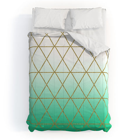 Leah Flores Turquoise and Gold Geometric Comforter