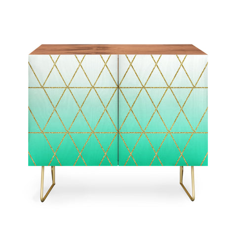 Leah Flores Turquoise and Gold Geometric Credenza