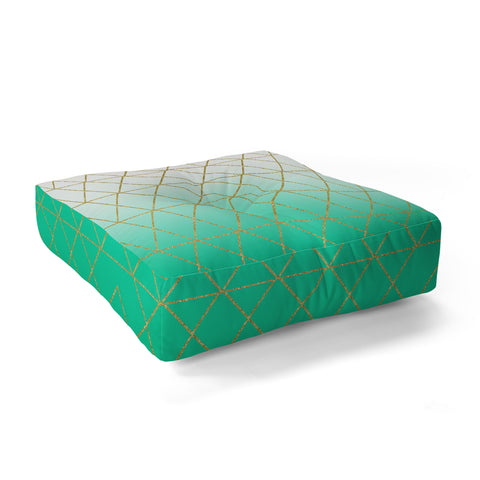 Leah Flores Turquoise and Gold Geometric Floor Pillow Square