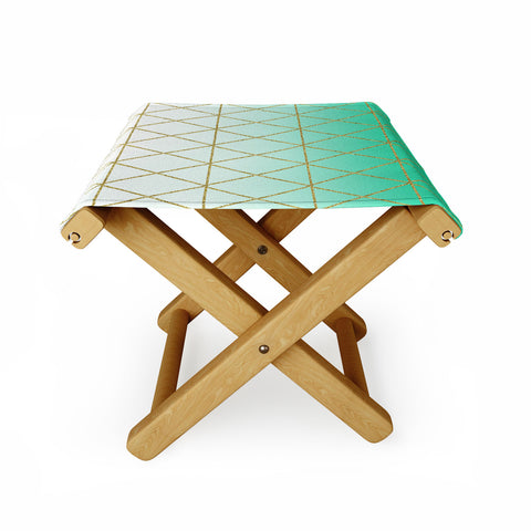 Leah Flores Turquoise and Gold Geometric Folding Stool