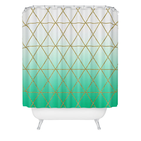 Leah Flores Turquoise and Gold Geometric Shower Curtain
