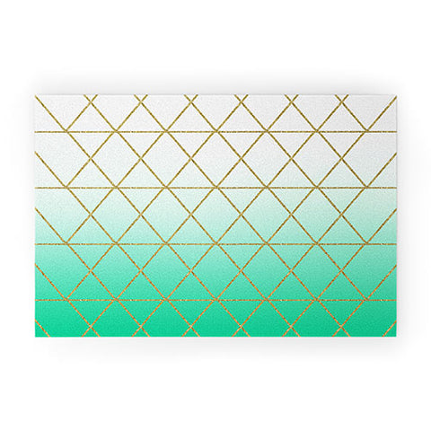 Leah Flores Turquoise and Gold Geometric Welcome Mat
