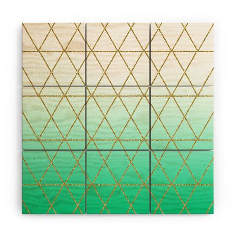 Leah Flores Turquoise and Gold Geometric Wood Wall Mural