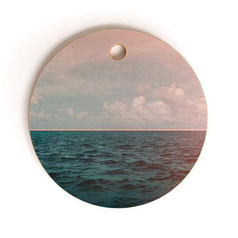 Leah Flores Turquoise Ocean Peach Sunset Cutting Board Round