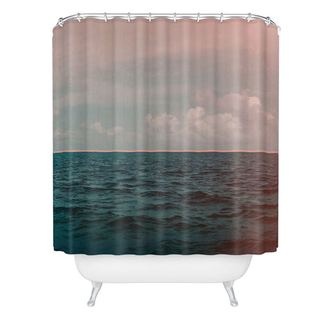Leah Flores Turquoise Ocean Peach Sunset Shower Curtain