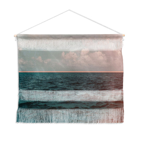 Leah Flores Turquoise Ocean Peach Sunset Wall Hanging Landscape