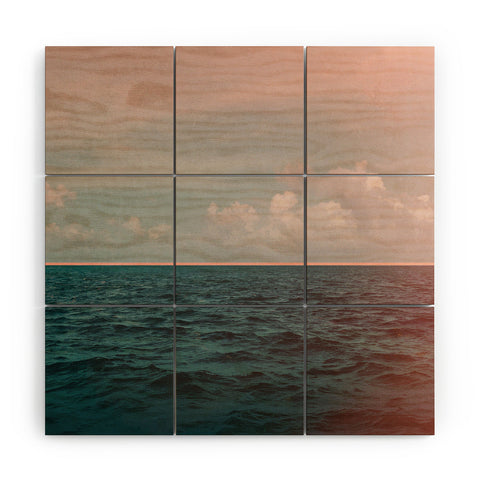 Leah Flores Turquoise Ocean Peach Sunset Wood Wall Mural
