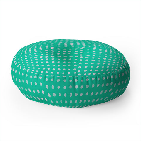 Leah Flores Turquoise Scribble Dots Floor Pillow Round